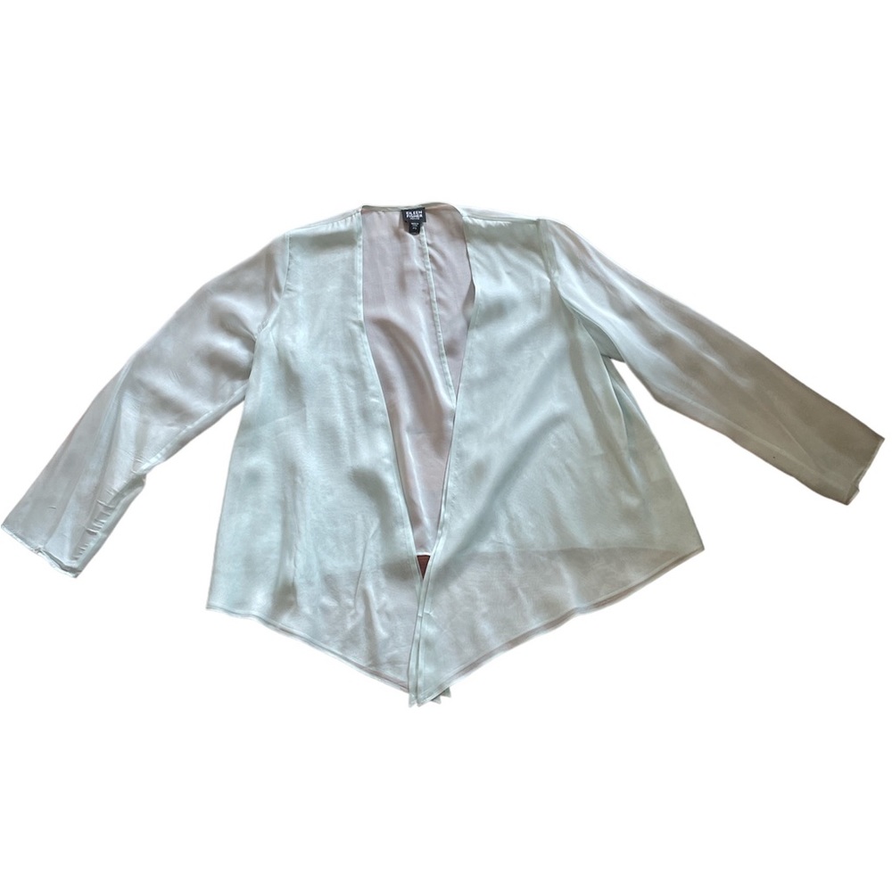 Eileen Fisher Mint Green 100% Silk Cascade Front Cardigan Size:PS